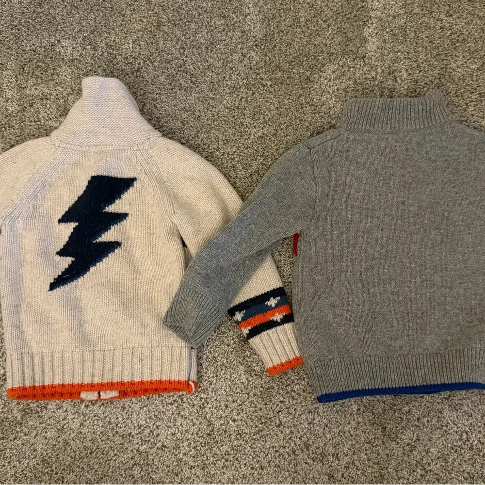 BUNDLE GAP Kids Sweater Set - Gray and‎ Cream with Red and Blue Accents